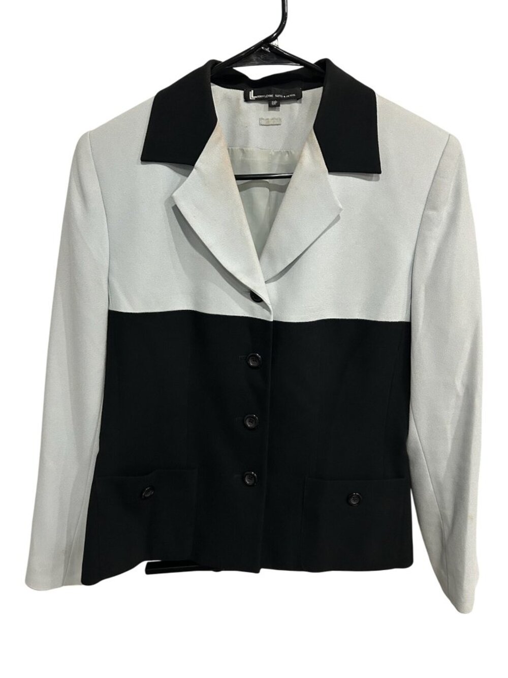 Larry Levine Blazer 8P Black White Two Tone Button Up  Career Chic Minimalist